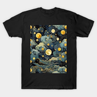 Celestial Moon pattern - Van Gogh inspired T-Shirt